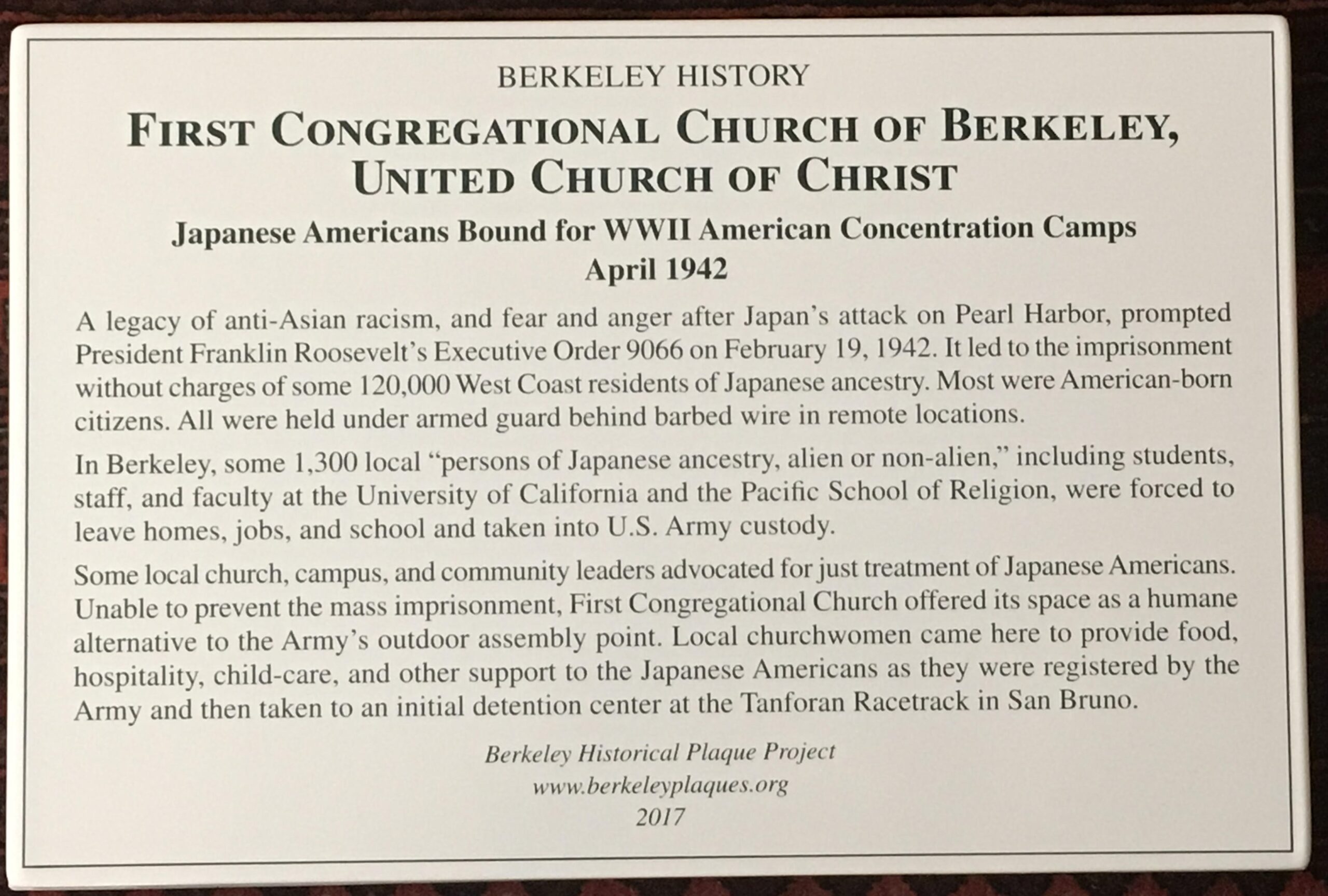 Japanese American Day of Remembrance First Church Berkeley UCC